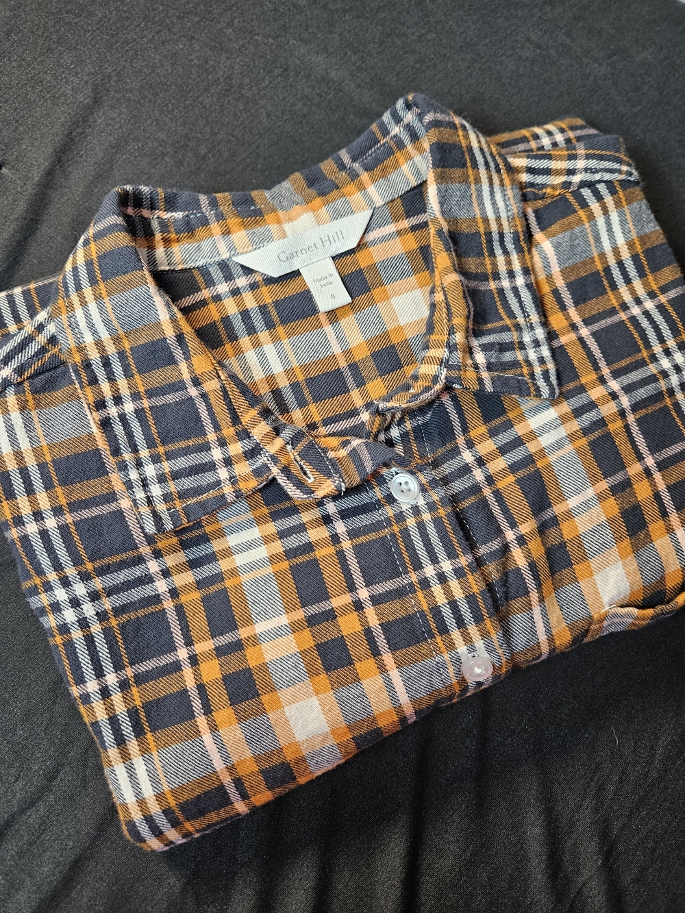 Garnet Hill Navy, Orange & White Plaid Button-Down Shirt